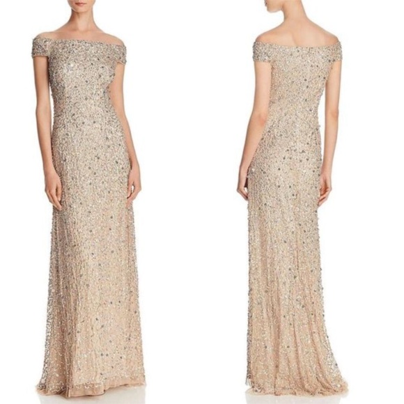 Adrianna Papell gold/champagne sequined gown, size 6P - Picture 3 of 6